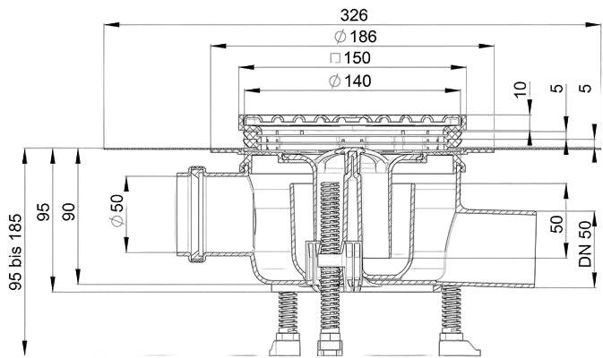 DRAIN PLUS Badablauf DN 50, waagerecht, mit Zulauf
