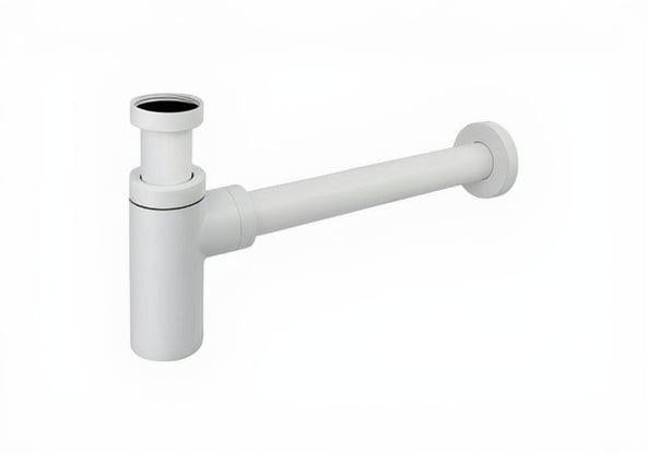Designsiphon 1 1/4" rund, weiß-matt massiv aus Messing