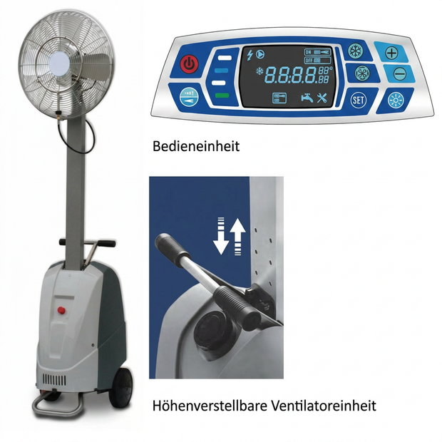 Mobiler Hochdruck Sprühnebelbefeuchter Mobicool  Laufzeit 5-6 Stunden