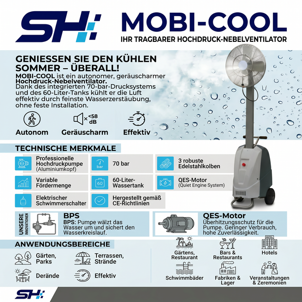 Mobiler Hochdruck Sprühnebelbefeuchter Mobicool  Laufzeit 3-5 Stunden